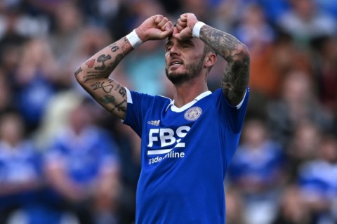 Leicester's James Maddison reacts after missing a chance during the Premier League match against Crystal Palace