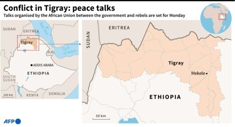 Map of Ethiopia showing Tigray region