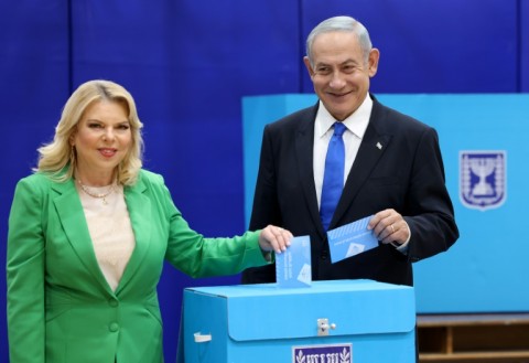 Israeli Prime Minister Yair Lapid casts his vote at a polling station in the coastal city of Tel Aviv