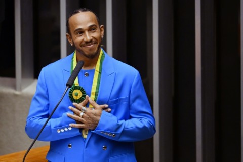 Seven-time Formula One champion Lewis Hamilton at the ceremony where he was named an honorary citizen of Brazil