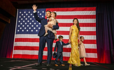 Republican Governor Ron DeSantis of Florida with his wife, Casey DeSantis, and their children