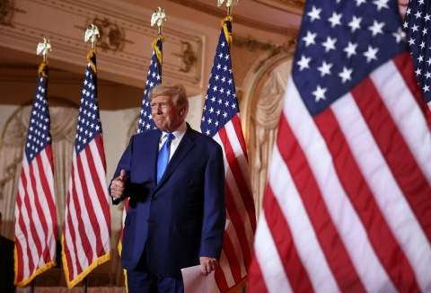 Former US president Donald Trump at an election night event in Palm Beach, Florida