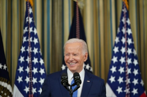 US President Joe Biden speaks during a press conference in the State Dining Room of the White House a day after the US midterm elections