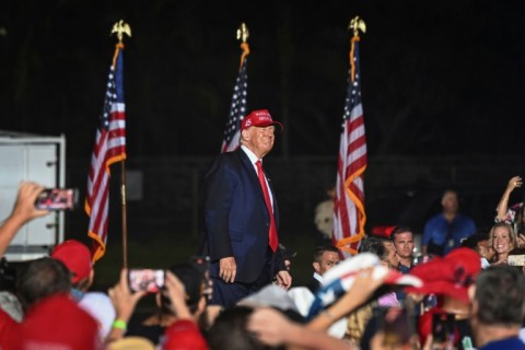 Former US President Donald Trump campaigns in Miami, Florida, during the 2022 midterm elections