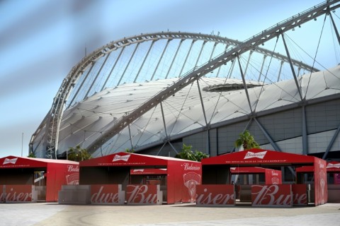 Beer kiosks outside the Khalifa International Stadium in Doha; FIFA said Friday beer sales at World Cup stadiums had been banned