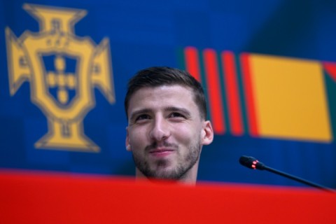 Portugal defender Ruben Dias gives a press conference in Doha