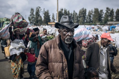 Some of DR Congo's war-displaced people heading towards Goma last month. The M23 rebels have been 3 taking over territory north of Goma. with the Congolese army abandoned positions in Rutshuru territory