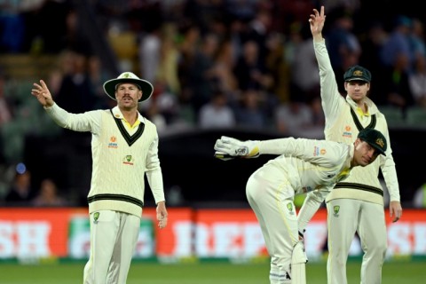 Australian players David Warner (L), Alex Carey (C) and Steve Smith (R) will line up against South Africa   