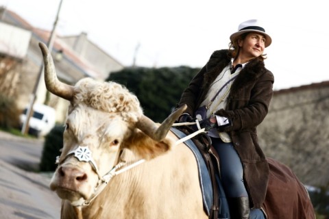 Sabine Rouas and her bull Aston still cause a stir when they go out for a ride in their northern French village