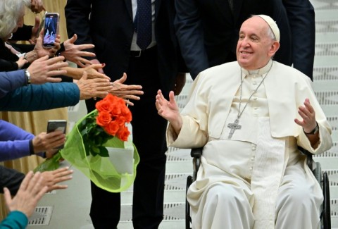 Pope Francis, who uses a wheelchair, went to be at the side of former pope Benedict 