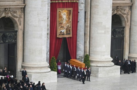 Pallbearers carry the coffin of Benedict XVI at the start of his funeral at St. Peter's square