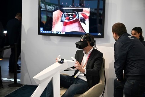 French company Valeo demonstrates the use of a virtual reality headset at the 2023 CES technology show in Las Vegas, Nevada 