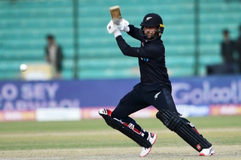 New Zealand's Devon Conway on his way to a century in the second ODI against Pakistan