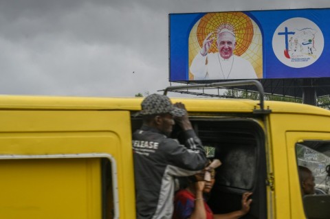 A billboard with Francis in Kinshasa ahead of his visit to DR Congo