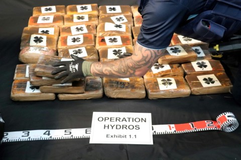 An undated handout photo received from the New Zealand Police shows some of the 3.2 tonnes of cocaine recovered adrift in the Pacific in an historic drugs bust 