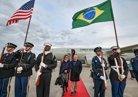 Brazilian President Luiz Inacio Lula da Silva, with his wife Rosangela Lula da Silva, arrives on an official visit and will meet US President Joe Biden at the White House