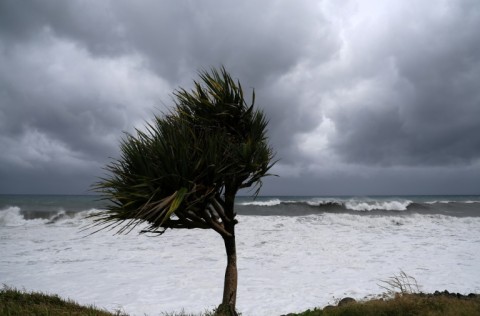 Powerful waves driven by Cyclone Freddy crashed into the shoreline near the village of Sainte-Anne, on the French overseas island of La Reunion