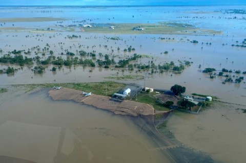 A handout photo taken on March 10 by the Queensland Police Service shows the flooded northern Queensland town of Burketown. Police urged all residents of the remote Australian town to evacuate, warning that record floodwaters were expected to rise