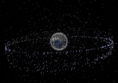 A digital estimation showing objects orbiting Earth dating back to 2008 - the number of satellites have since soared 