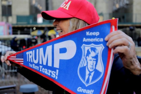 A supporter of former US President Donald Trump outside the Manhattan District Attorney's office in New York City on March 21, 2023