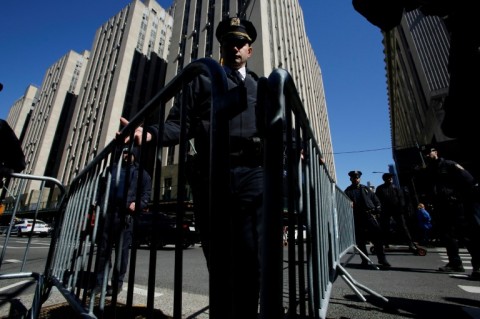 New York police have set up barricades near the Manhattan District Attorney's office in New York ahead of the expected indictment of Donald Trump