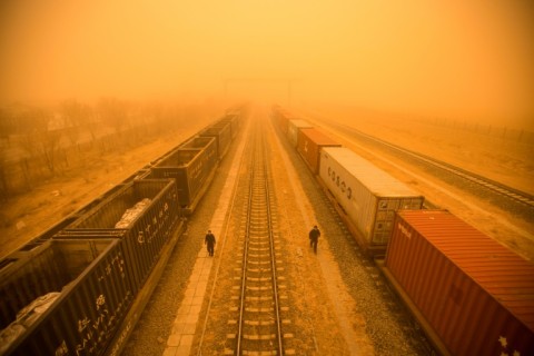 Dust shrouded parts of northern and northwestern China in a sickly orange haze