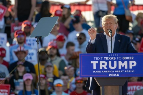 Former US president Donald Trump speaks during an airport rally on March 25, 2023 in Waco, Texas