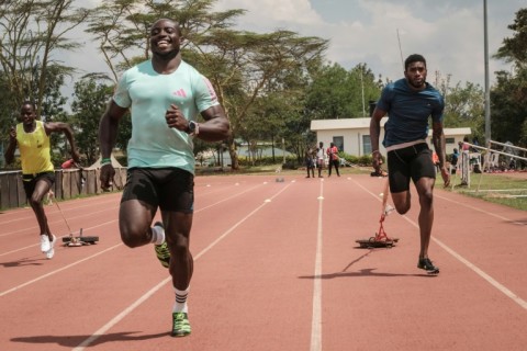 Seychelles' sprinter Sharry Dodin (R) hopes training with Kenya's sprint star Ferdinand Omanyala (L) will help him approach the global elite