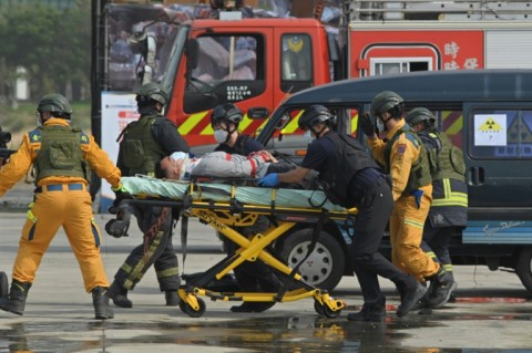 Taiwan stages mock disaster and war drills involving volunteers and emergency workers in Taichung city, three days after China finished war games in which it simulated encircling the self-ruled island