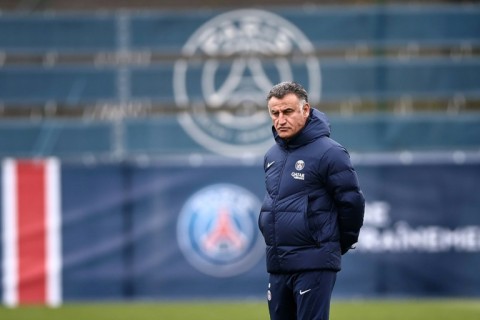 PSG coach Christophe Galtier pictured at the club's training ground on Friday