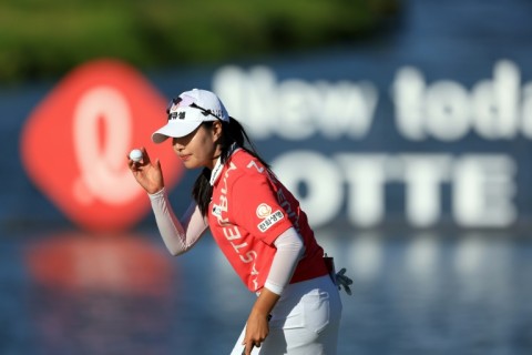 Sung Yu-Jin of South Korea reacts after a third round at the Lotte Championship in Hawaii that left her one shot clear of the field