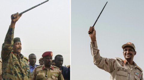 Army chief Abdel Fattah al-Burhan (L) and paramilitary commander Mohamed Hamdan Daglo, seen here in a composite photograph, have been fighting since Saturday