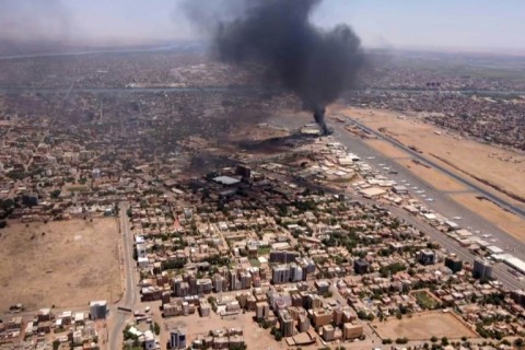 Black smoke rising above the Khartoum International Airport on Thursday