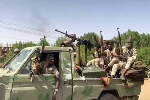 Rapid Support Forces fighters in the East Nile district of greater Khartoum, in this image taken from video released by the paramilitary group