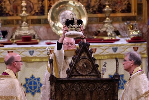 Charles was crowned in the 14th century Coronation Chair by Archbishop of Canterbury Justin Welby