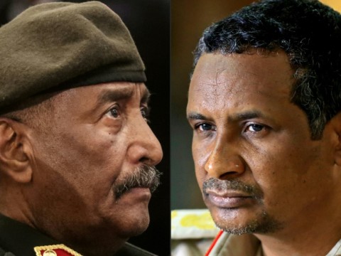 Sudan's army chief Abdel Fattah al-Burhan (L), 
and Mohamed Hamdan Daglo (R) who heads the paramilitary Rapid Support Forces