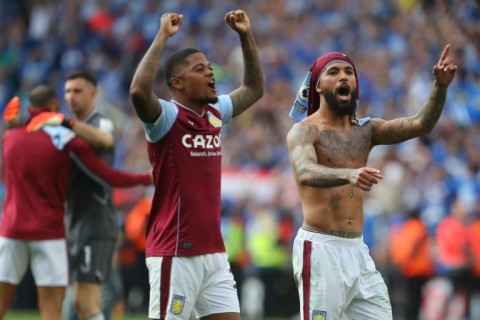 Aston Villa celebrate qualifying for the Europa Conference League