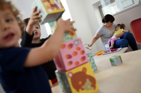 Children play at the childcare center of the Hopital Necker - Enfants Malades AP-HP (Welfare Services - Paris Hospitals) hospital in Paris