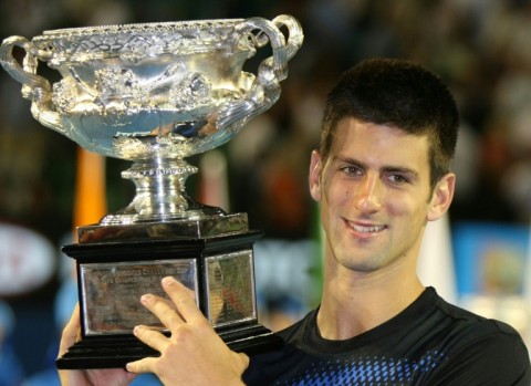 Where it all began: Novak Djokovic with the Australian Open trophy after his first Grand Slam title in 2008 