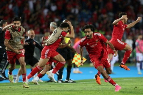 Al Ahly players celebrate winning the CAF Champions League in Casablanca on Sunday.