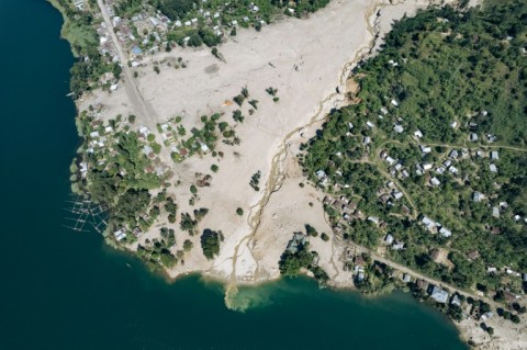 The partially destroyed village of Bushushu on the shores of Lake Kivu in Kalehe Territory, South Kivu Province, eastern Democratic Republic of Congo