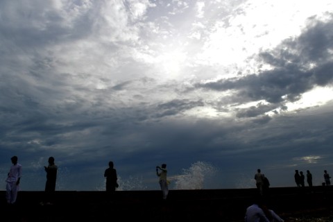 Residents evacuate a coastal area of Keti Bandar in Pakistan's Sindh province