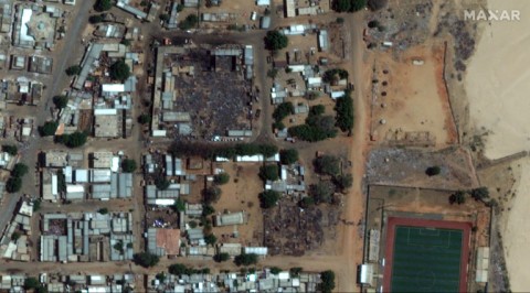 A satellite photo shows the burned-out market area of El Geneina in Sudan's West Darfur state