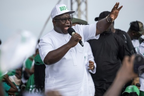 President Julius Maada Bio addressing supporter at a final campaign rally in Freetown this week 