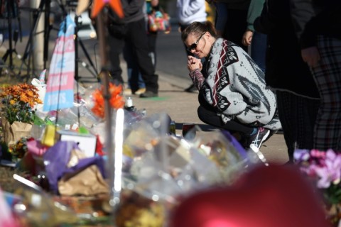 A makeshift memorial near the Colorado Springs LGBTQ nightclub where five people were shot dead