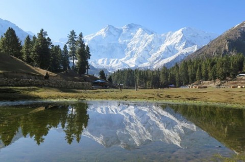 Nanga Parbat is seen from the distant tourist camp of Fairy Meadows in Pakistan