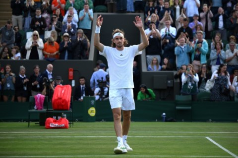 Greece's Stefanos Tsitsipas celebrates beating Austria's Dominic Thiem