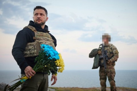 Zelensky published on social media an undated video clip of a visit to Snake Island in the Black Sea