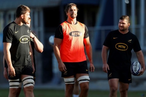 South Africa lock Eben Etzebeth (C) returns from injury to captain the Springboks against New Zealand in Auckland on Saturday