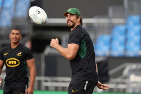 South Africa skipper Eben Etzebeth takes part in the Springboks captain's run at Mt Smart in Auckland on Friday